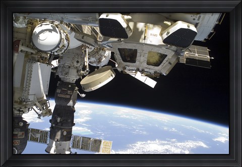 Framed Cupola of the International Space Station and a Docked Russian Progress Spacecraft Print