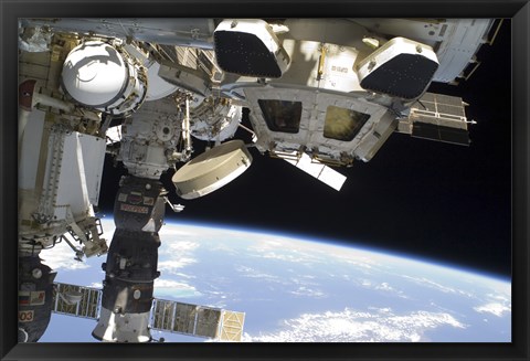 Framed Cupola of the International Space Station and a Docked Russian Progress Spacecraft Print