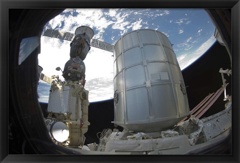 Framed Permanent Multipurpose Module and a Docked Russian Soyuz Spacecraft Print