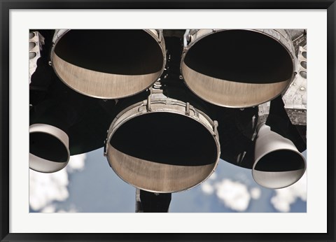 Framed Close-up view of the Three Main Engines of Space Shuttle Discovery Print