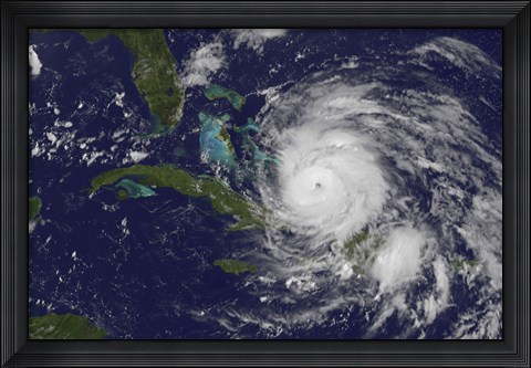 Framed Satellite view of the Eye of Hurricane Irene as it Enters the Bahamas Print