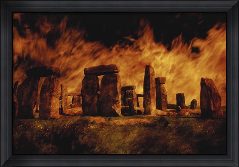 Framed Composite Image of Stonehenge and Fire Print