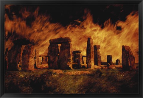 Framed Composite Image of Stonehenge and Fire Print