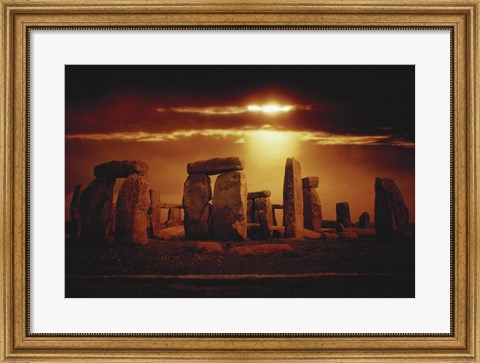 Framed Composite of a Sunset over Stonehenge, Wiltshire, England Print