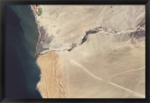 Framed Satellite Image of the Swakop River in the Western part of Namibia Print