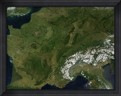 Framed True-color Satellite view of France Print