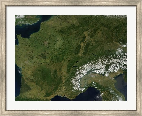 Framed True-color Satellite view of France Print