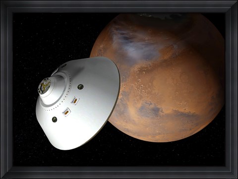 Framed Artist&#39;s Concept of an Aeroshell-Encased Spacecraft Approaching Mars Print