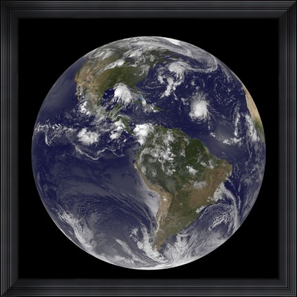 Framed Full Earth Showing Tropical Storms in the Atlantic Ocean Print