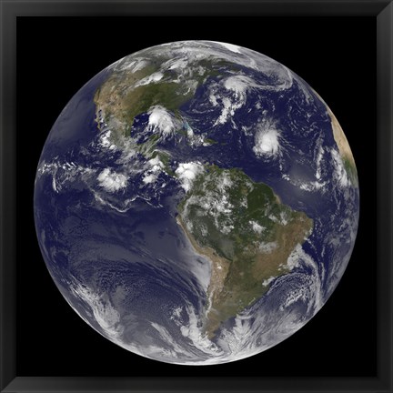 Framed Full Earth Showing Tropical Storms in the Atlantic Ocean Print