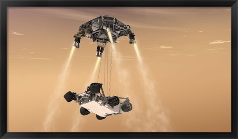 Framed Sky Crane Maneuver During the Descent of NASA&#39;s Curiosity Rover Print