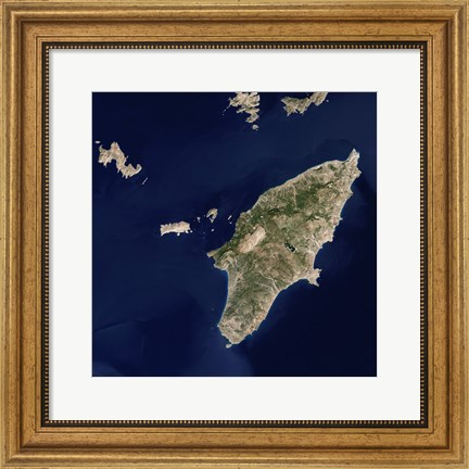 Framed Satellite Image of the Greek island of Rhodes in the Aegean Sea Print