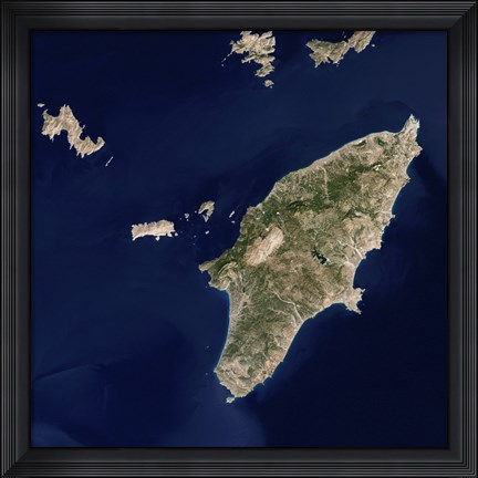 Framed Satellite Image of the Greek island of Rhodes in the Aegean Sea Print