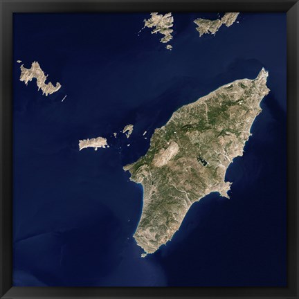 Framed Satellite Image of the Greek island of Rhodes in the Aegean Sea Print