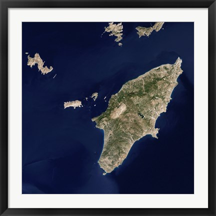 Framed Satellite Image of the Greek island of Rhodes in the Aegean Sea Print