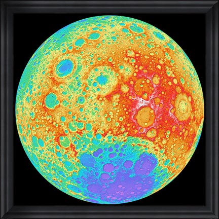 Framed Color Shaded Relief of the Lunar Farside Print