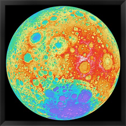 Framed Color Shaded Relief of the Lunar Farside Print