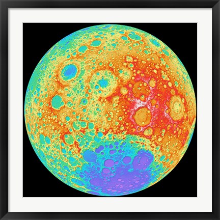 Framed Color Shaded Relief of the Lunar Farside Print