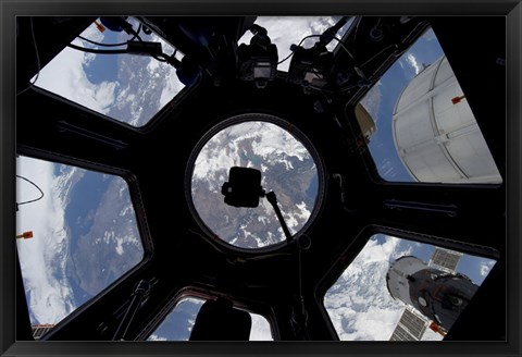 Framed View of Earth through the Cupola on the International Space Station Print