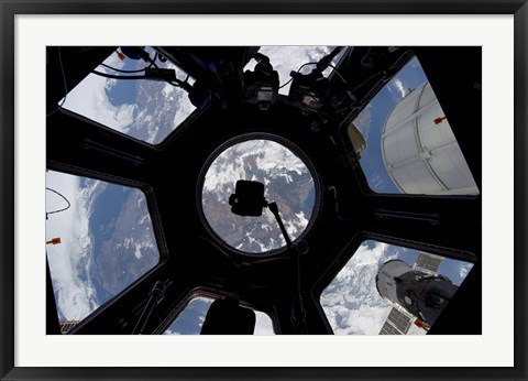 Framed View of Earth through the Cupola on the International Space Station Print