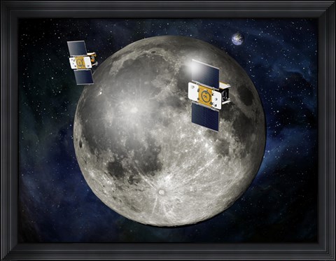 Framed Artist&#39;s Concept of Twin GRAIL Spacecraft Orbiting the Moon Print