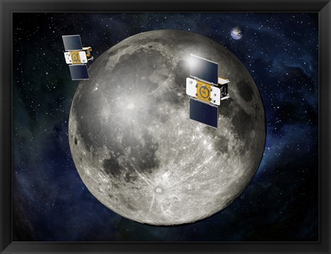 Framed Artist&#39;s Concept of Twin GRAIL Spacecraft Orbiting the Moon Print