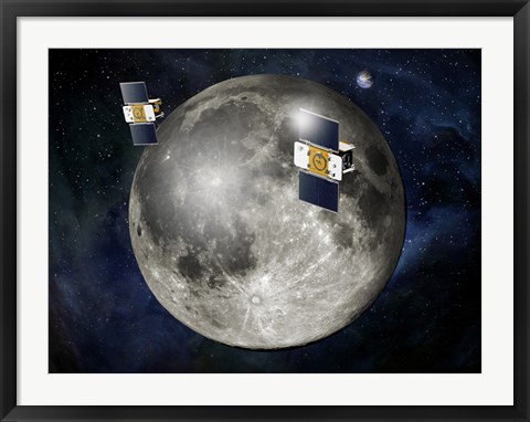 Framed Artist&#39;s Concept of Twin GRAIL Spacecraft Orbiting the Moon Print