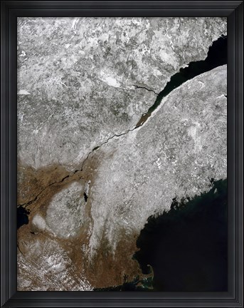Framed Satellite view of a Frosty Landscape Across Northern New England and Eastern Canada Print