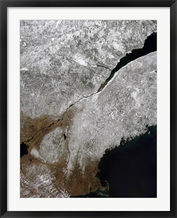 Framed Satellite view of a Frosty Landscape Across Northern New England and Eastern Canada Print