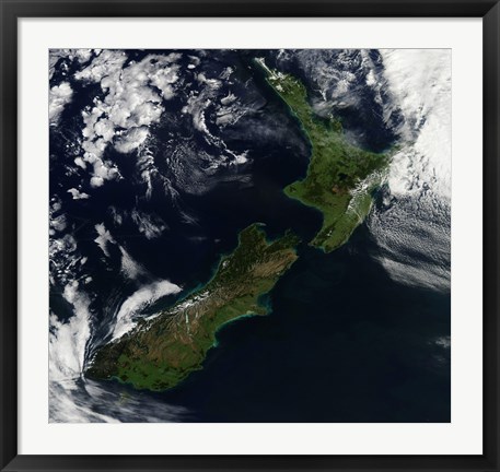 Framed Satellite view of New Zealand Print