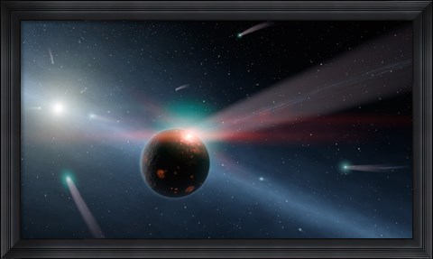 Framed Artist&#39;s conception of a Storm of Comets in the Eta Corvi System Print