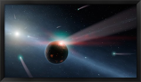 Framed Artist&#39;s conception of a Storm of Comets in the Eta Corvi System Print