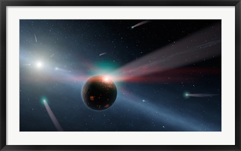 Framed Artist&#39;s conception of a Storm of Comets in the Eta Corvi System Print