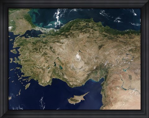 Framed Satellite View of Turkey and the Island of Cyprus Print