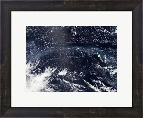 Framed Satellite view of fog and ash from the Ambrym Volcano Print