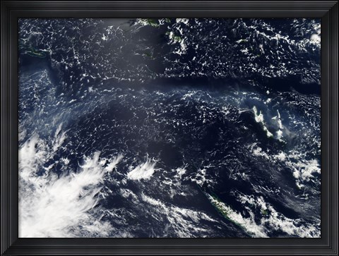 Framed Satellite view of fog and ash from the Ambrym Volcano Print