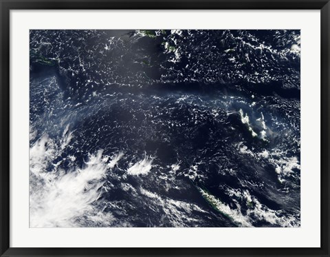 Framed Satellite view of fog and ash from the Ambrym Volcano Print