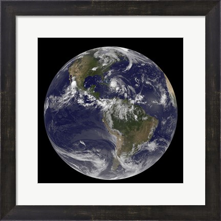 Framed August 24, 2011 - Satellite view of the Full Earth with Hurricane Irene visible over the Bahamas Print