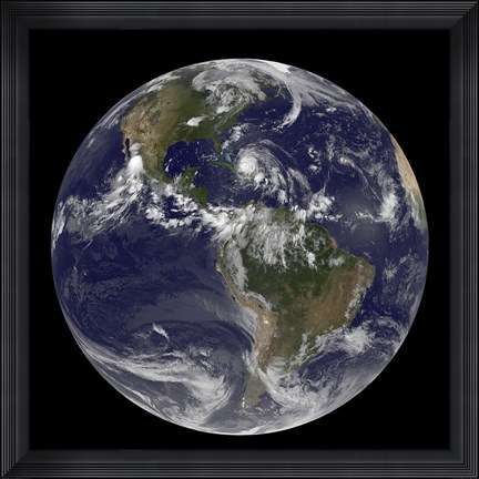 Framed August 24, 2011 - Satellite view of the Full Earth with Hurricane Irene visible over the Bahamas Print