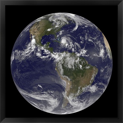 Framed August 24, 2011 - Satellite view of the Full Earth with Hurricane Irene visible over the Bahamas Print