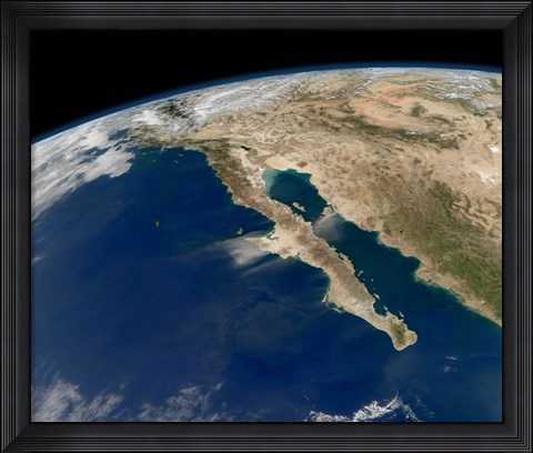 Framed Oblique view of Baja California and the Pacific coast of Mexico Print