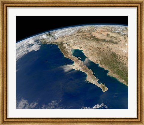 Framed Oblique view of Baja California and the Pacific coast of Mexico Print