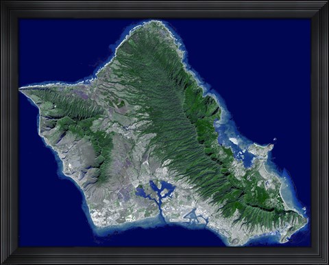 Framed Satellite Image of Oahu, Hawaii Print