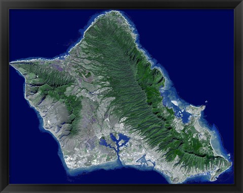 Framed Satellite Image of Oahu, Hawaii Print