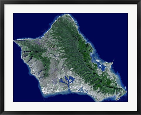 Framed Satellite Image of Oahu, Hawaii Print