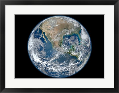Framed Blue Marble image of Earth showing North America Print