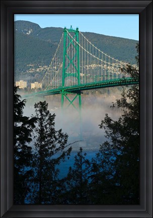 Framed British Columbia, Vancouver, Lion&#39;s Gate Bridge over Fog Print