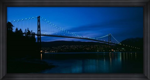 Framed Lions Gate bridge at night, Burrard Inlet, Vancouver, British Columbia Print