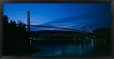 Framed Lions Gate bridge at night, Burrard Inlet, Vancouver, British Columbia Print