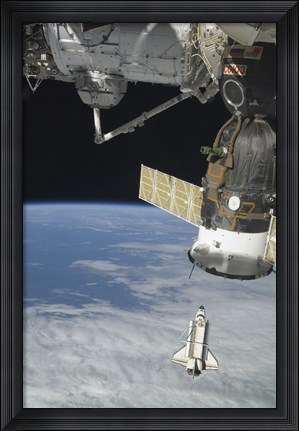 Framed Space Shuttle Endeavour, a Soyuz Spacecraft, and the International Space Station Print